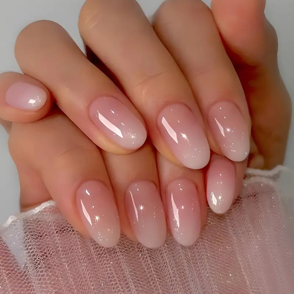 Nail Art Pink - ARTAUG 24 個ミディアムアーモンド肌色プレスオンネイル偽爪ピンク夏の爪プレスオンネイル取り外し可能再利用可能なガールギフト