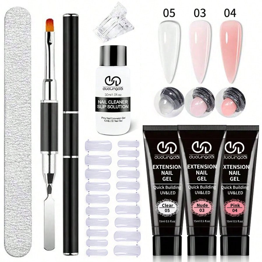 Nail Extension Form - 8個/セット ポリエクステンションジェルセット ネイルアート ポリジェルキット クリアホワイトカラー ネイルUVジェル