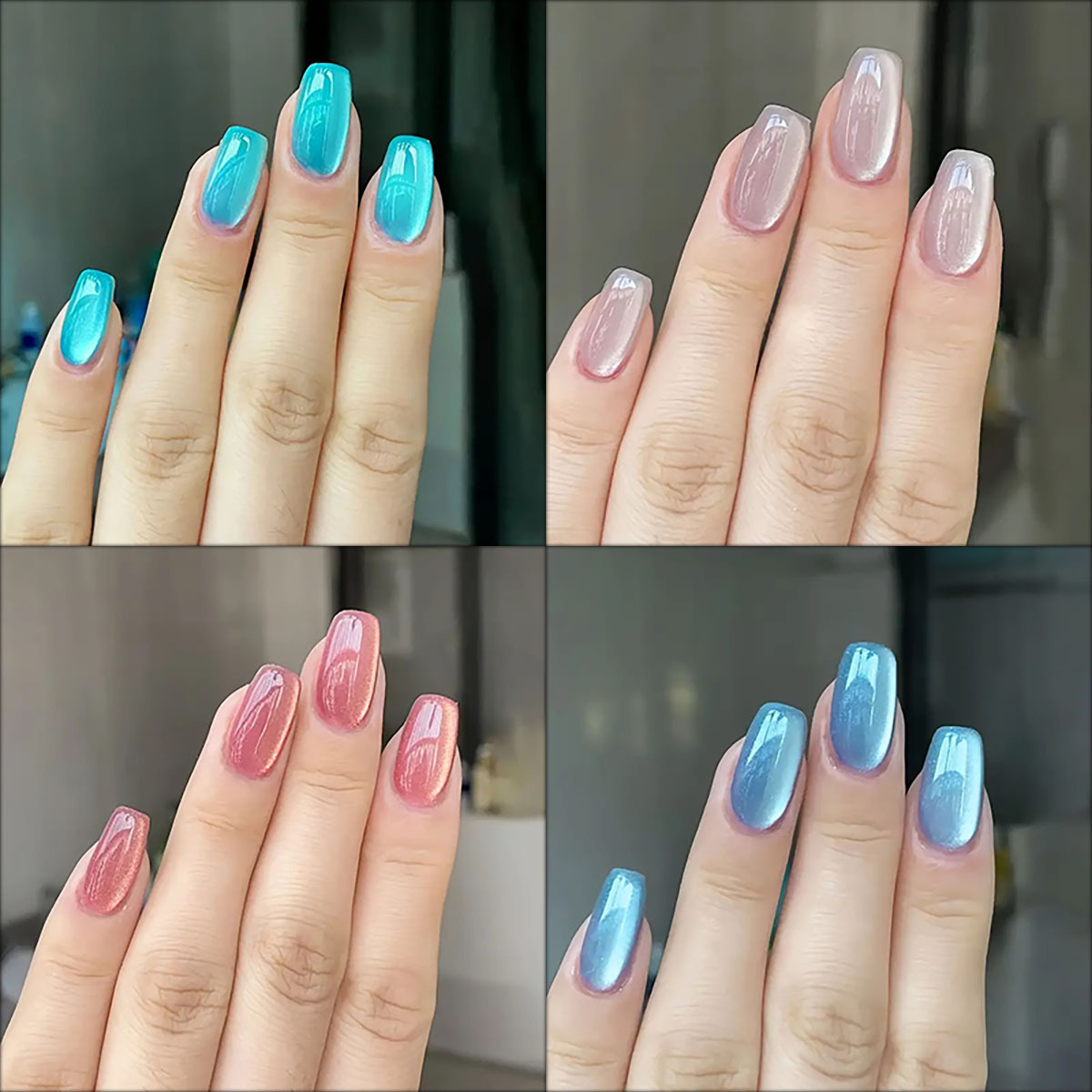 Nail Art Gliter - 女性のための短い正方形の偽のバレエネイル,光沢のある,緑,青,紫,ピンク,キラキラ,圧力ネイル,キャッツアイ,24個,30個