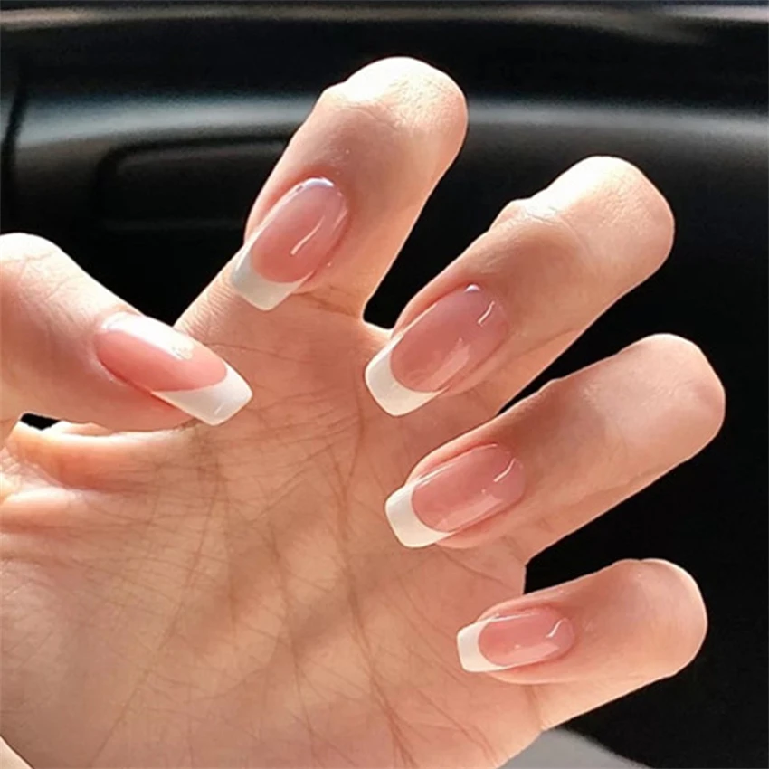 Nail Art Pink - 24 ピース/セットショートフレンチミニマリストネイル偽ヌードピンクホワイトエッジプレスアクリルネイルアートフルカバーウェアラブル偽ネイルチップ