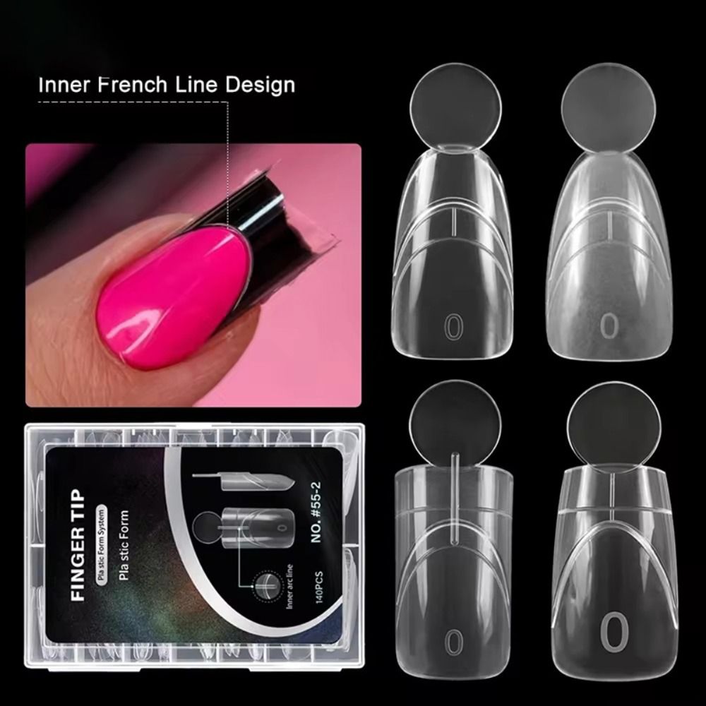 Nail Extension Form - 140個入りマット表面フレンチネイルデュアルフォーム 14サイズ クイックエクステンション アクリルネイルアートモールド 内部フレンチライン付き 再利用可能