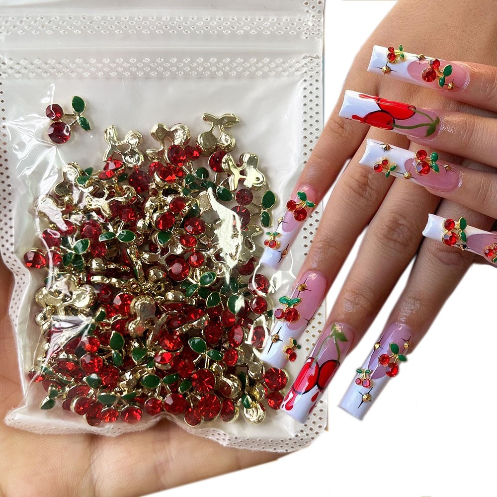 40個入り 3D シャイニーピンク＆レッドチェリーネイルダイ - Nail Art Red Cherry のレビューと価格