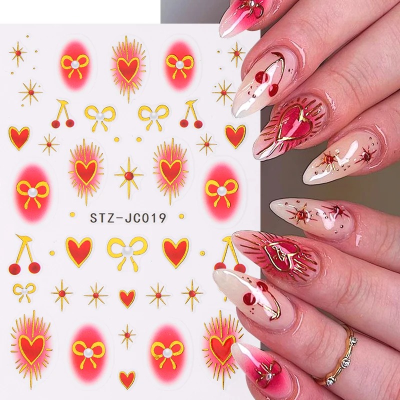 Y2K ブロンジングハートブラッシャーステッカー ネイルアー - Nail Art Red Cherry のレビューと価格