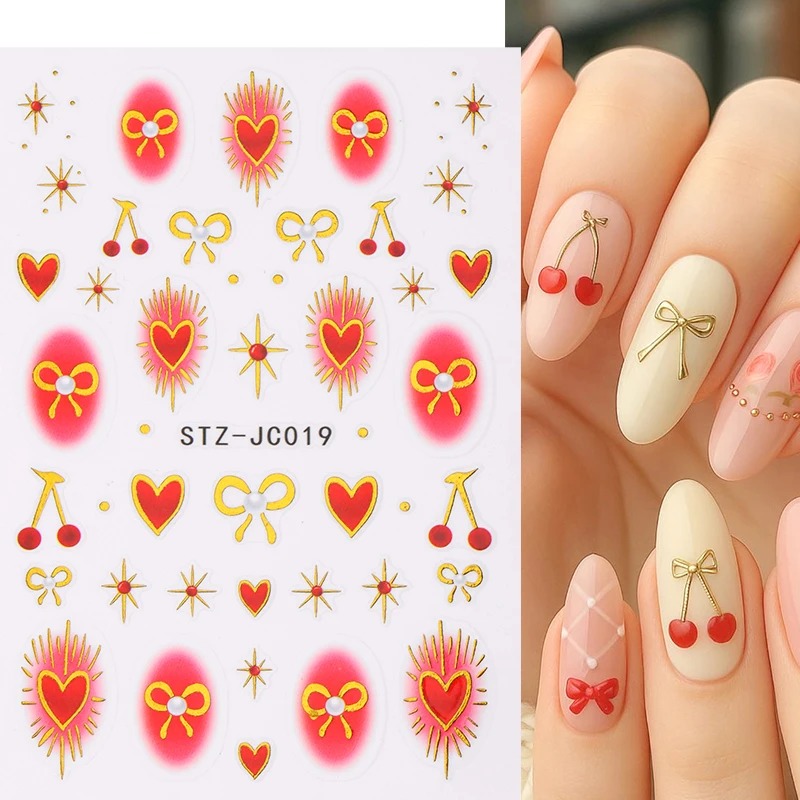 Y2K ブロンジングハートブラッシャーステッカー ネイルアー - Nail Art Red Cherry のレビューと価格