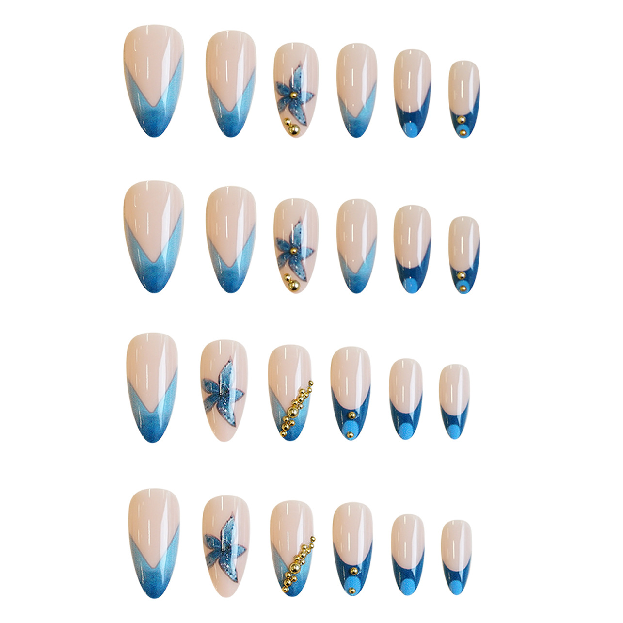ピンクと青の花柄、メタルビーズ、ラインストーンデザインのヌー - Nail Art Pink のレビューと価格