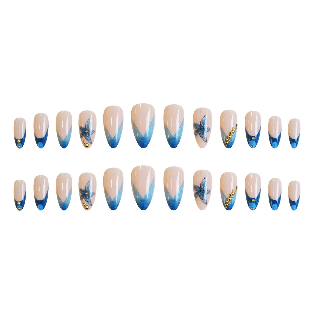ピンクと青の花柄、メタルビーズ、ラインストーンデザインのヌー - Nail Art Pink のレビューと価格