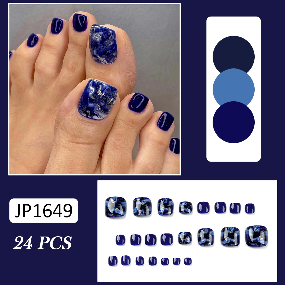 24 個光沢のあるブルー付け爪スパークリングショート付け爪プ - Nail Art Gliter のレビューと価格