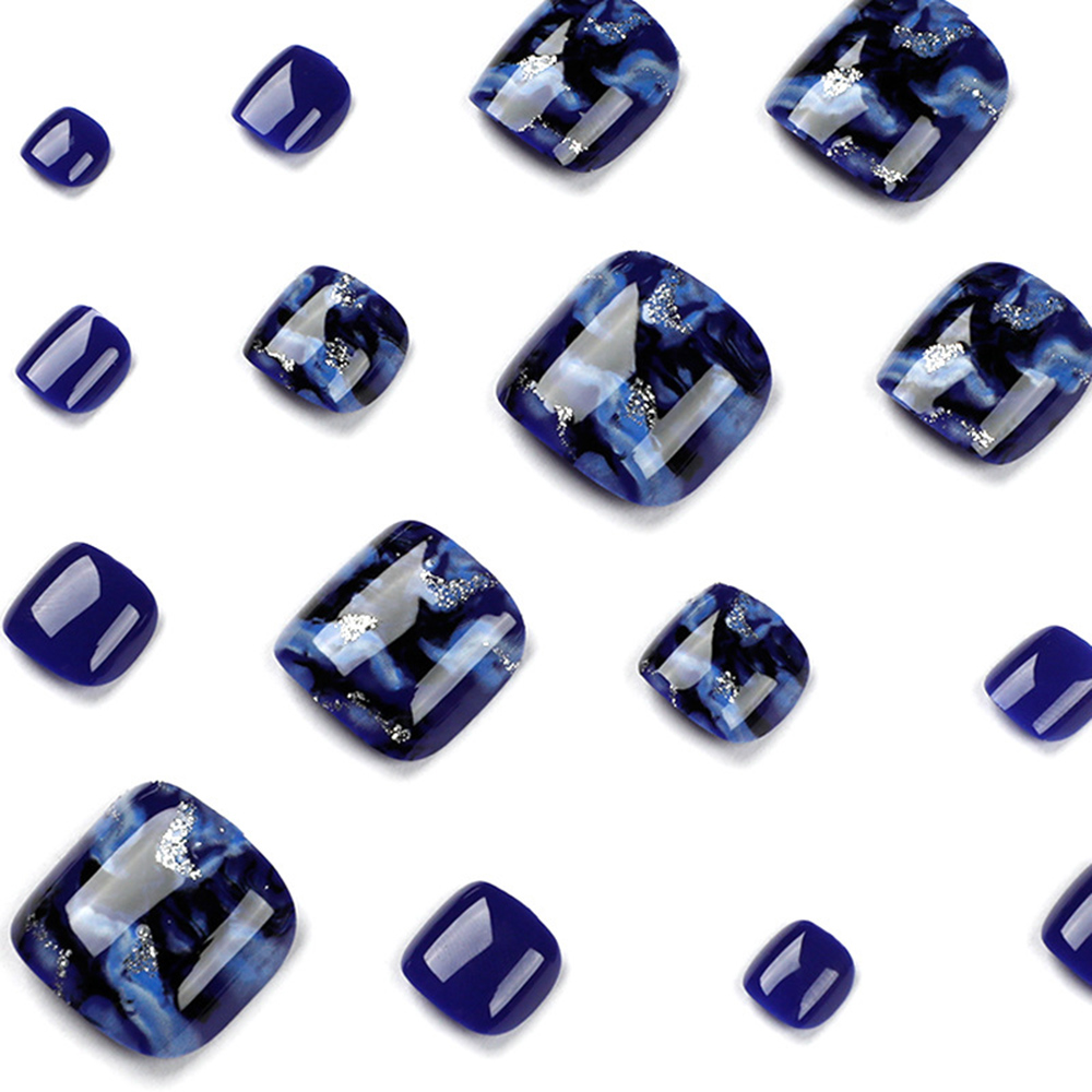 24 個光沢のあるブルー付け爪スパークリングショート付け爪プ - Nail Art Gliter のレビューと価格