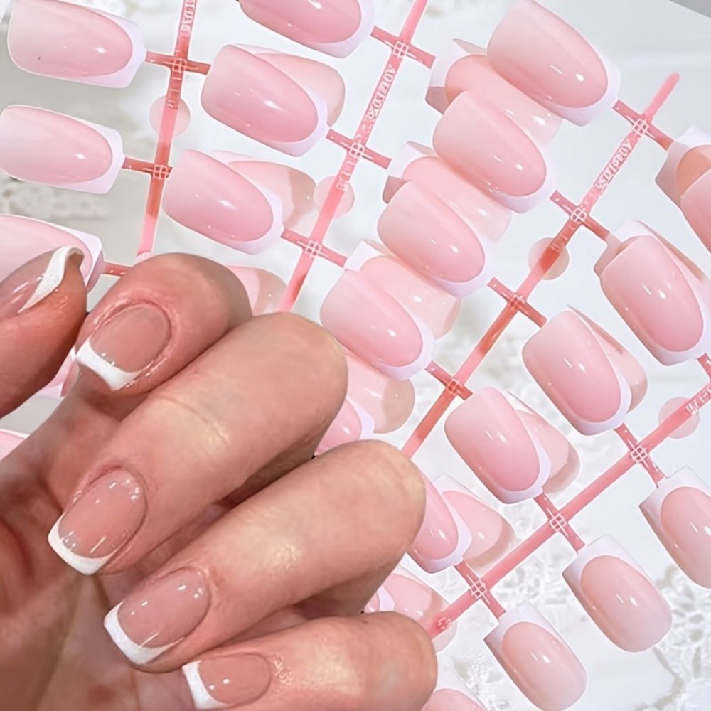 120個入りショートスクエアフレンチチッププレスオンネイル、 - Nail Art Pink のレビューと価格