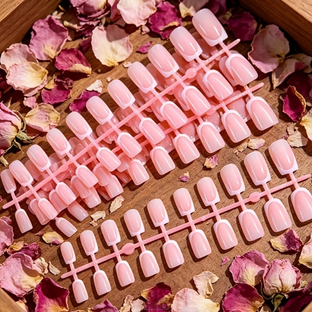 120個入りショートスクエアフレンチチッププレスオンネイル、 - Nail Art Pink のレビューと価格