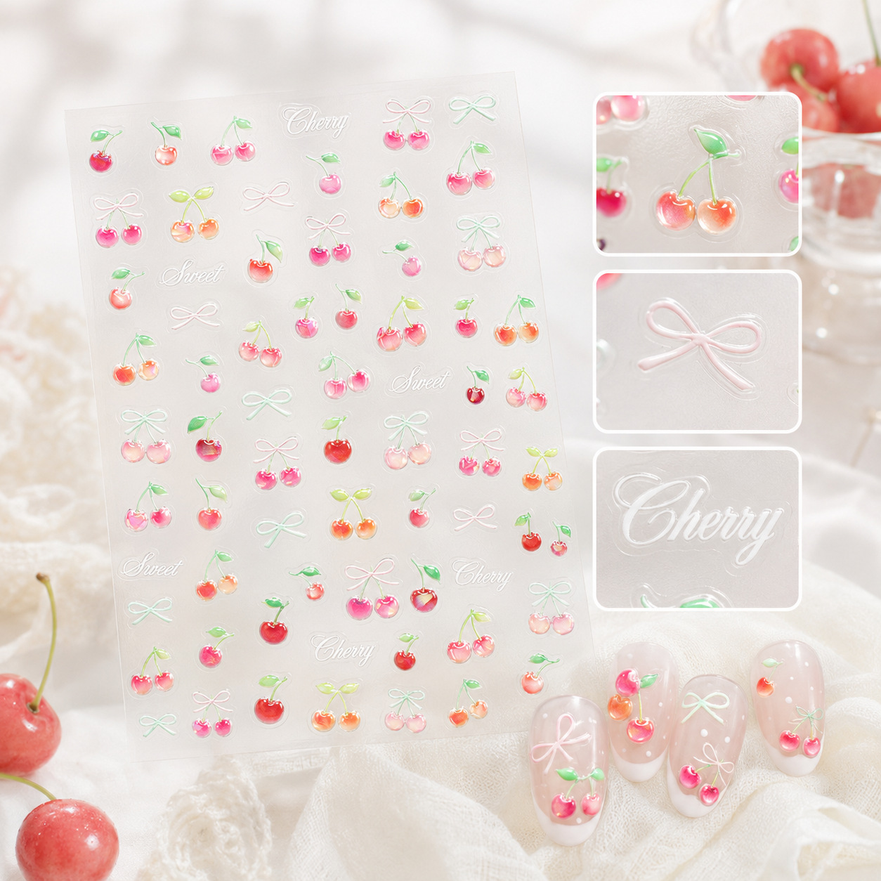 かわいいゼリー 5D ネイルアートステッカーフルーツ透明ツイ - Nail Art Red Cherry のレビューと価格