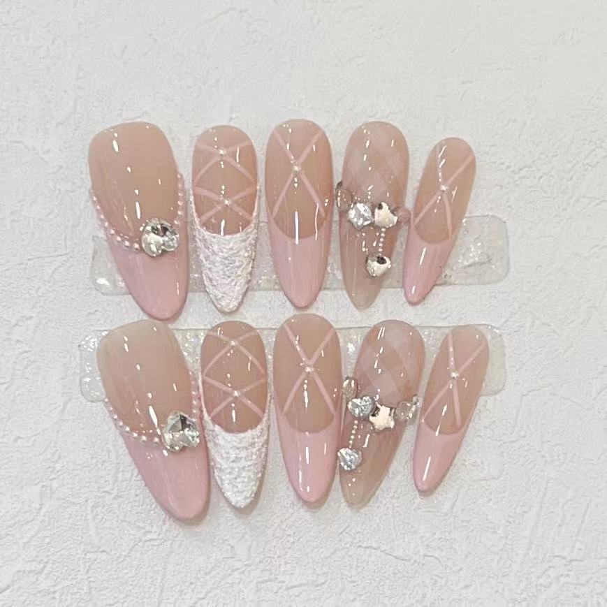 10 個手作りプレス爪フルカバー蝶ラインストーンデザインピン - Nail Art Pink のレビューと価格