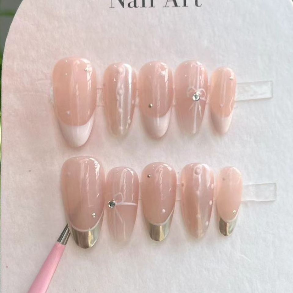 10 個手作りプレス爪フルカバー蝶ラインストーンデザインピン - Nail Art Pink のレビューと価格