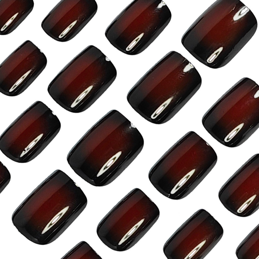 女性用ショートスクエアフェイクネイル、グラデーションブラック - Nail Art Pink のレビューと価格