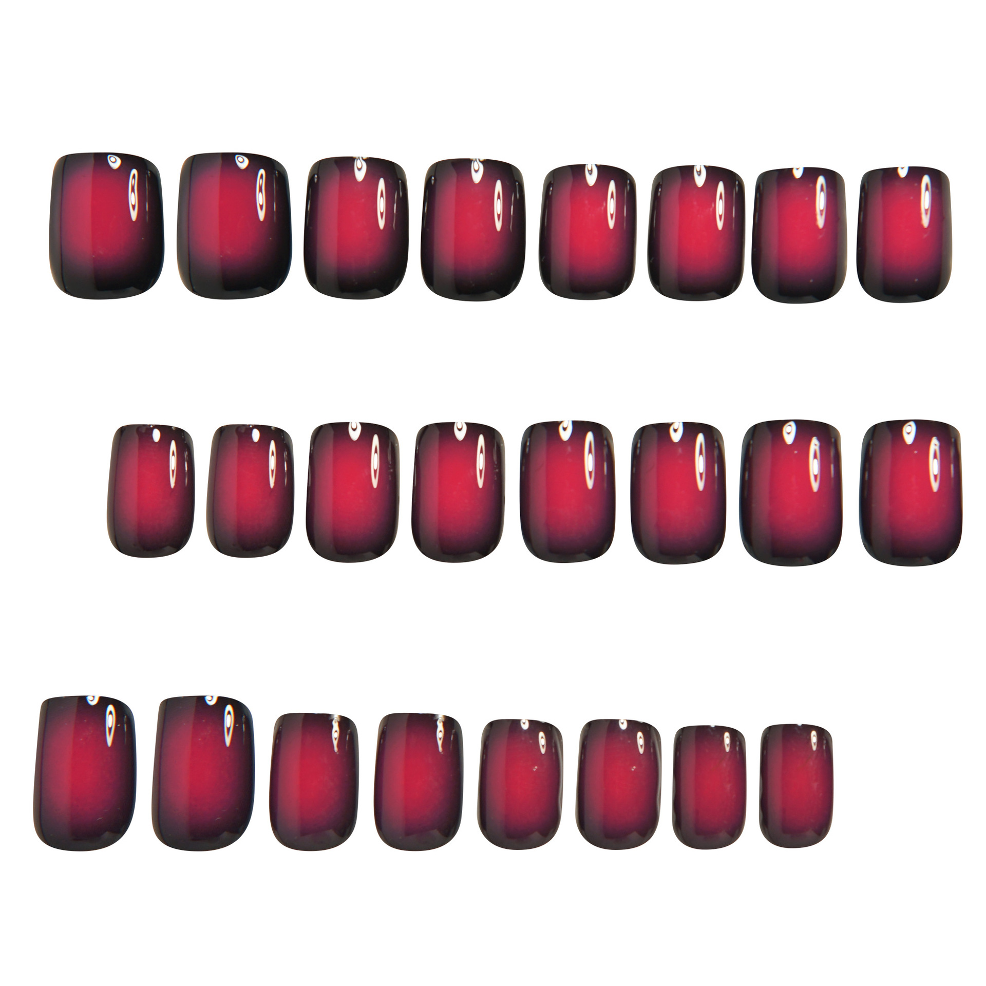 女性用ショートスクエアフェイクネイル、グラデーションブラック - Nail Art Pink のレビューと価格