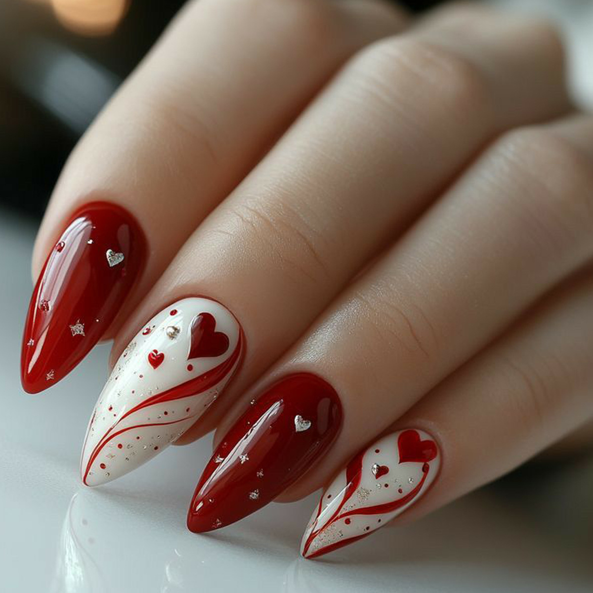 バレンタインデー用のグラデーションレッドピンクハートの女性用 - Nail Art Pink のレビューと価格