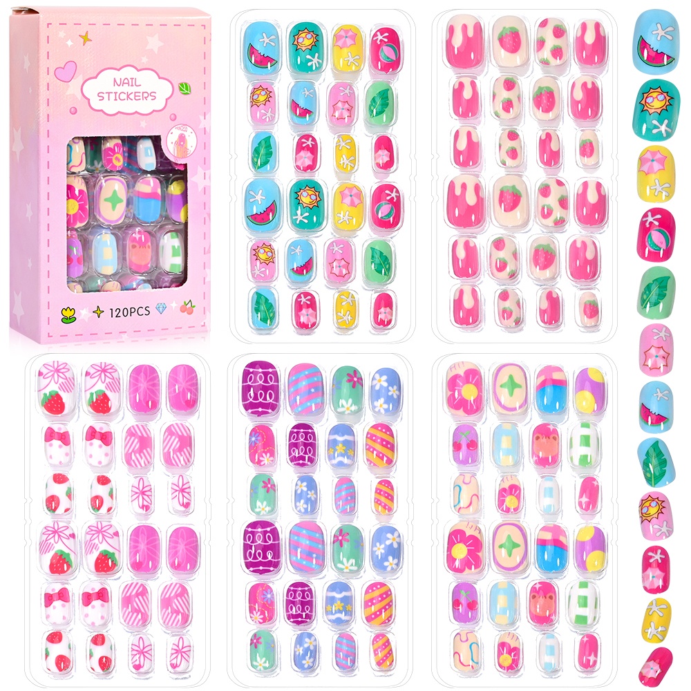 120 個 5 セットキャンディーキッズプレスオンネイル子供 - Nail Art Pink のレビューと価格