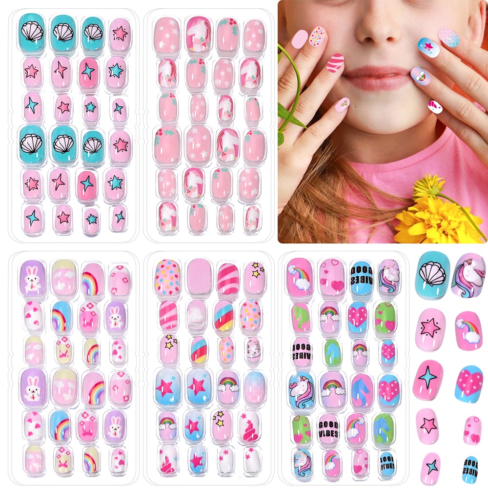 120 個 5 セットキャンディーキッズプレスオンネイル子供 - Nail Art Pink のレビューと価格