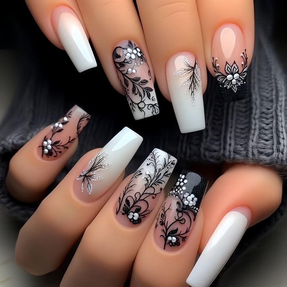 24枚入り ロングコフィンスクエアヘッドフェイクネイル グリ - Nail Art Gliter のレビューと価格