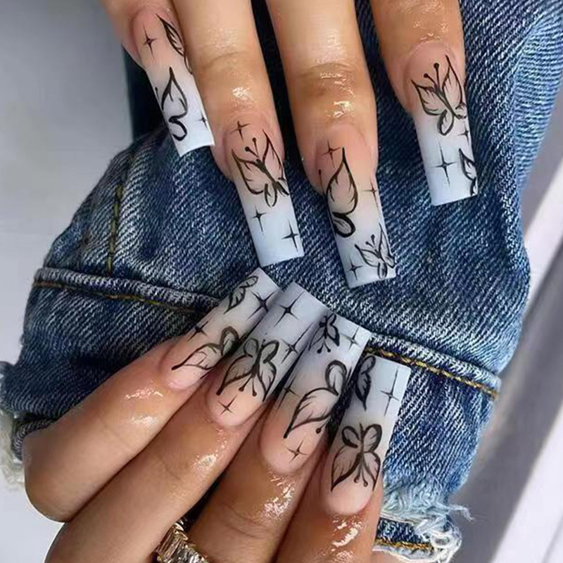 24枚入り ロングコフィンスクエアヘッドフェイクネイル グリ - Nail Art Gliter のレビューと価格