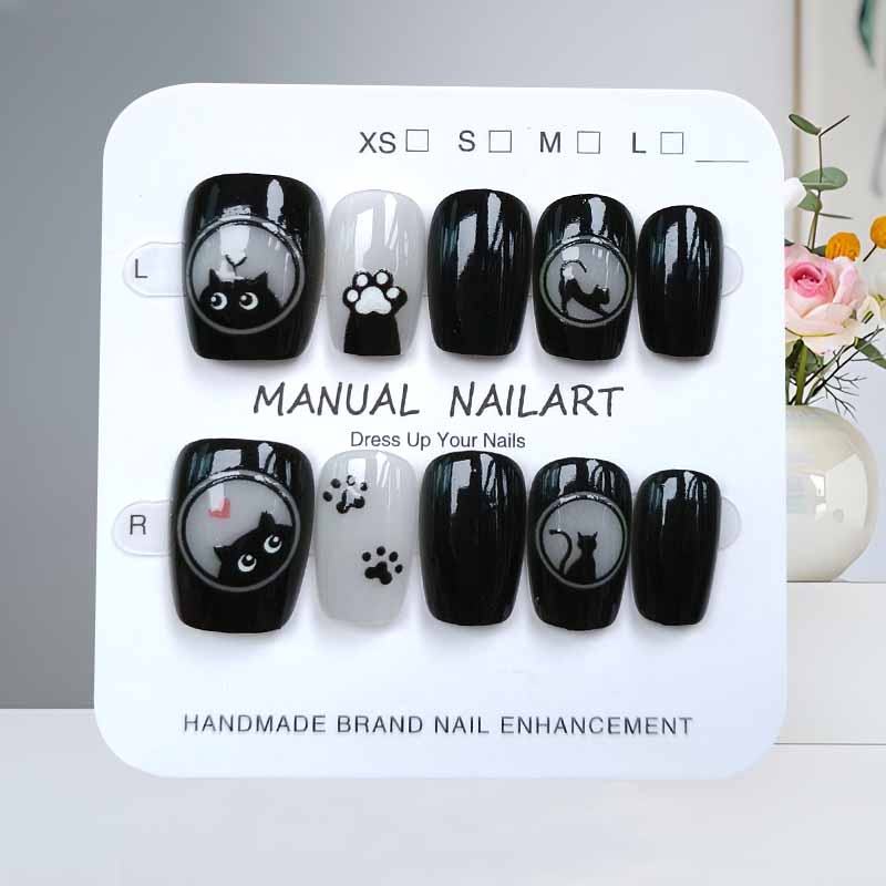 10枚入り 可愛い漫画 黒猫とピンクの蝶結び ハンドメイド  - Nail Art Pink のレビューと価格