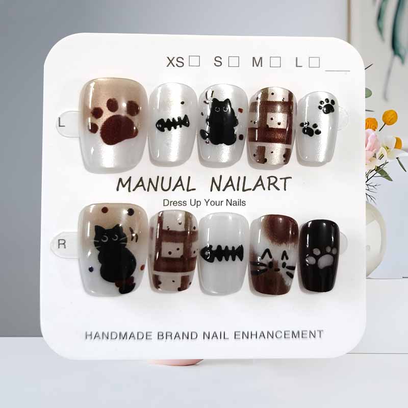 10枚入り 可愛い漫画 黒猫とピンクの蝶結び ハンドメイド  - Nail Art Pink のレビューと価格