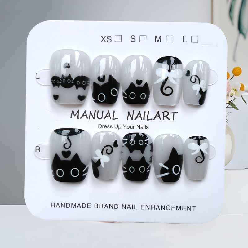 10枚入り 可愛い漫画 黒猫とピンクの蝶結び ハンドメイド  - Nail Art Pink のレビューと価格