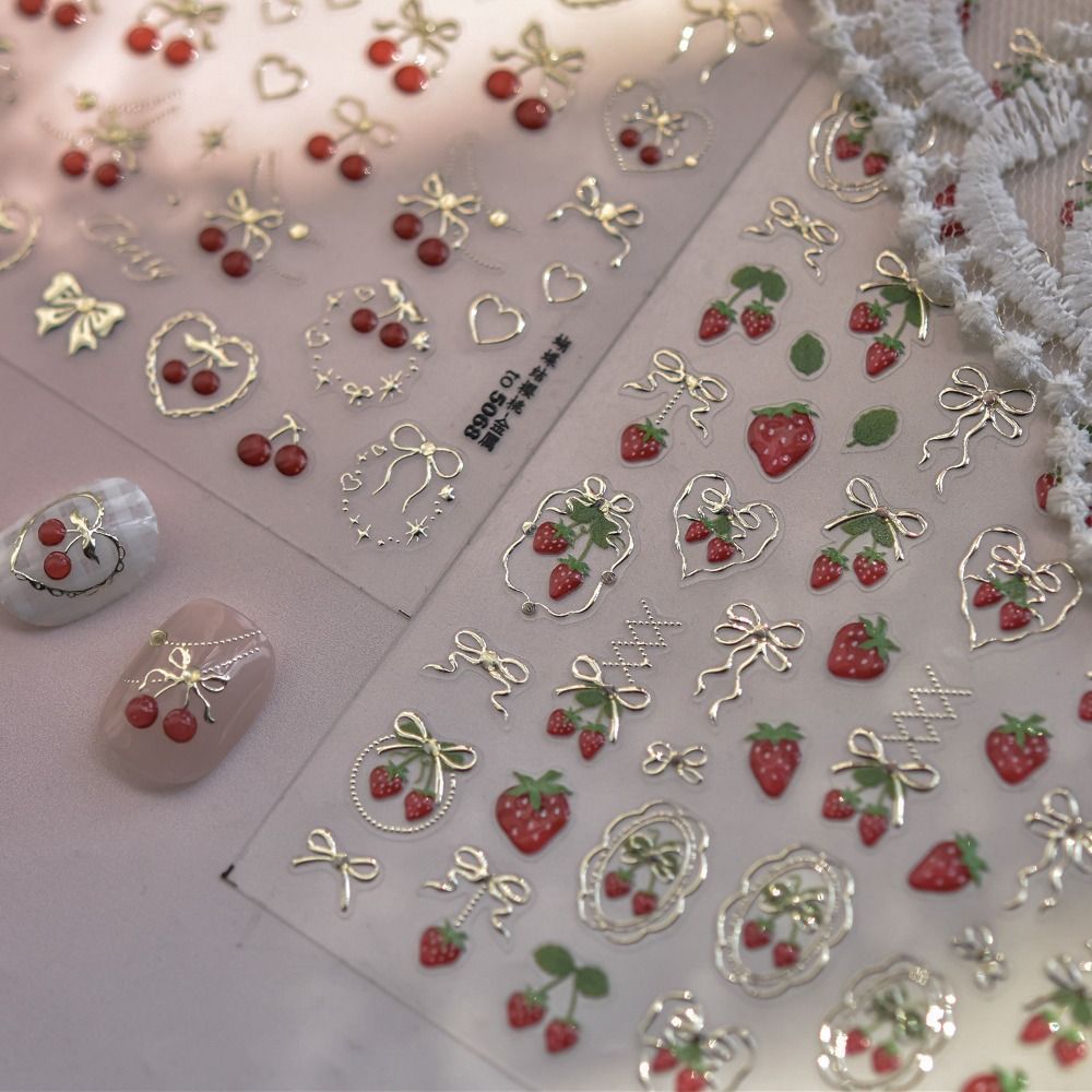 素敵な5Dネイルアートステッカー、蝶結び、赤い果物、イチゴ、 - Nail Art Red Cherry のレビューと価格