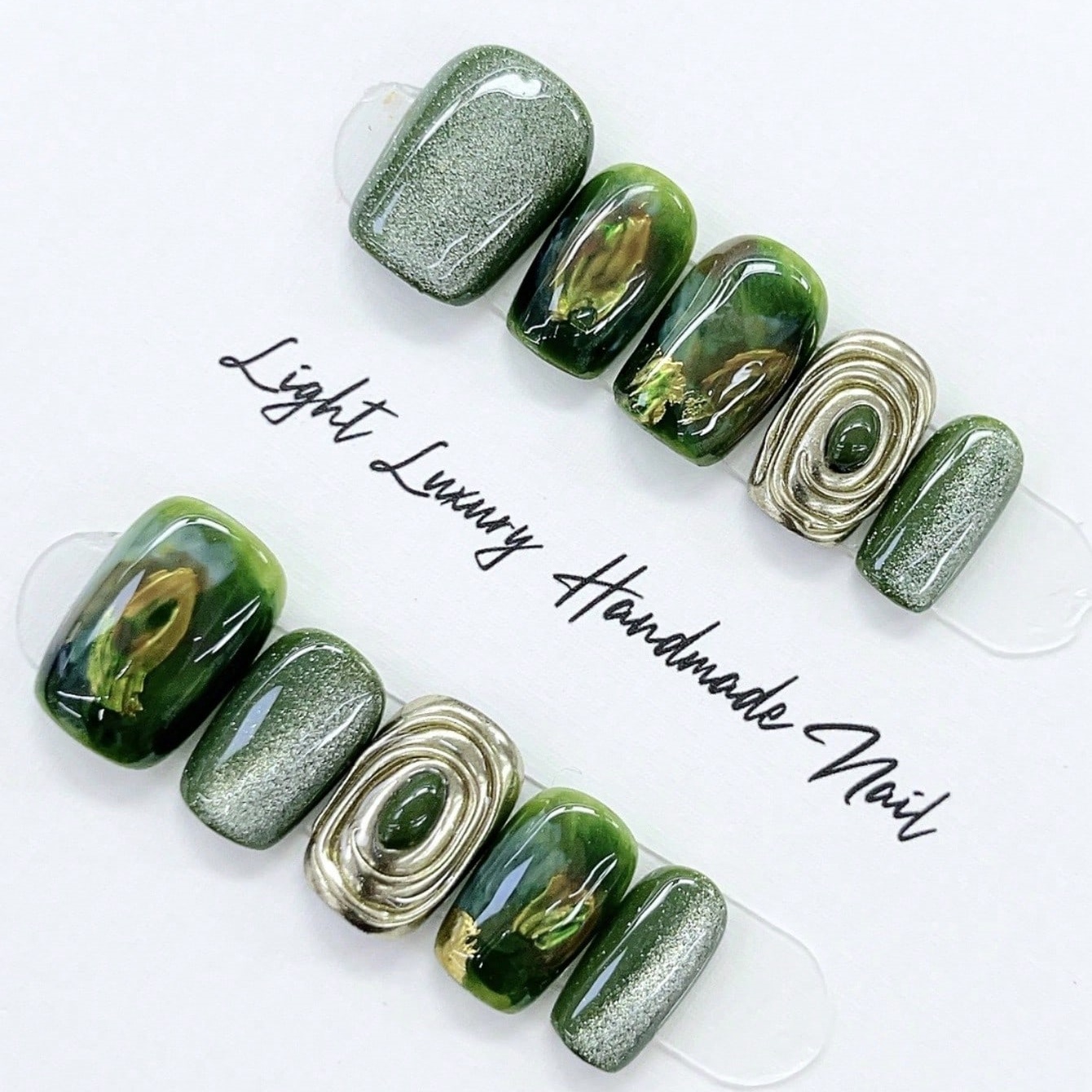 10個入り純手作業でプレスされたショートスクエアネイルアート - Nail Art Gliter のレビューと価格